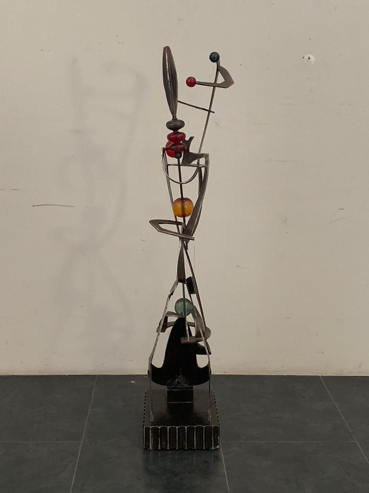 Unknown Artist, Futuristic Juggler Sculpture, Wrought Iron and Colored Resin For Sale 4
