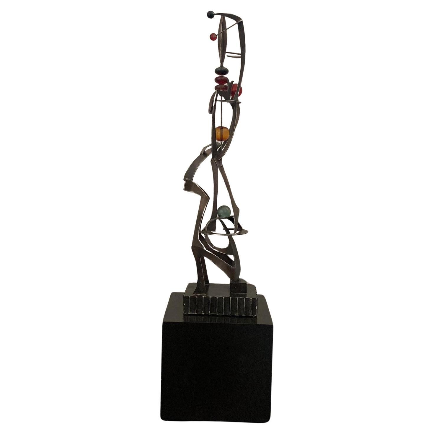 Unknown Artist, Futuristic Juggler Sculpture, Wrought Iron and Colored Resin