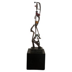 Retro Unknown Artist, Futuristic Juggler Sculpture, Wrought Iron and Colored Resin