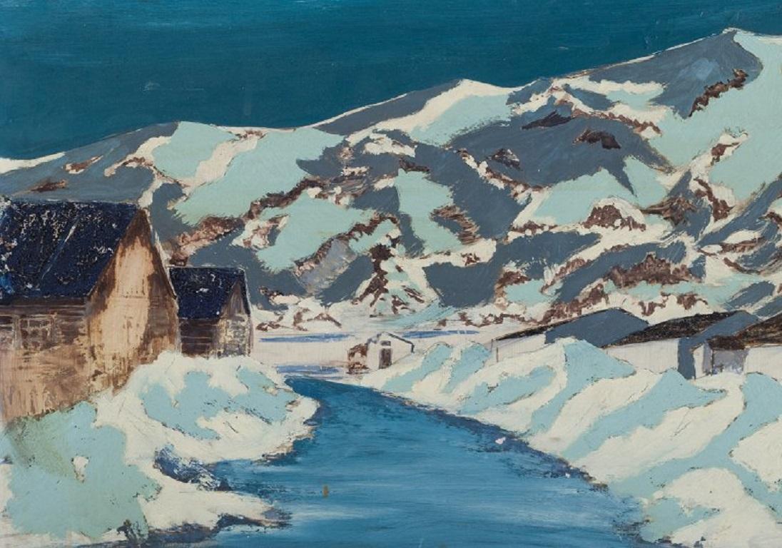 Unknown Artist, Landscape Lot from Narsarssuak in Greenland, Oil on Board In Excellent Condition In Copenhagen, DK