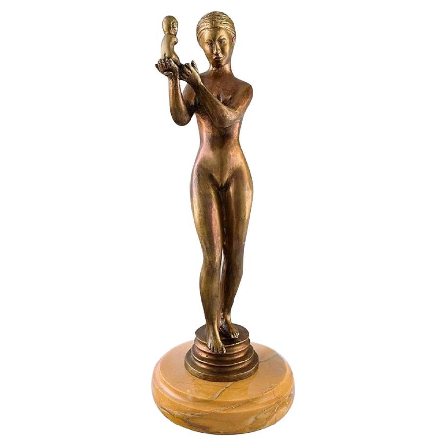 Unknown Artist, Large Bronze Figure, Naked Woman with Child