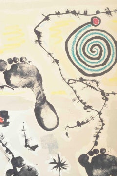 Unknown artist. Mixed media. Composition with footprints and abstract forms.