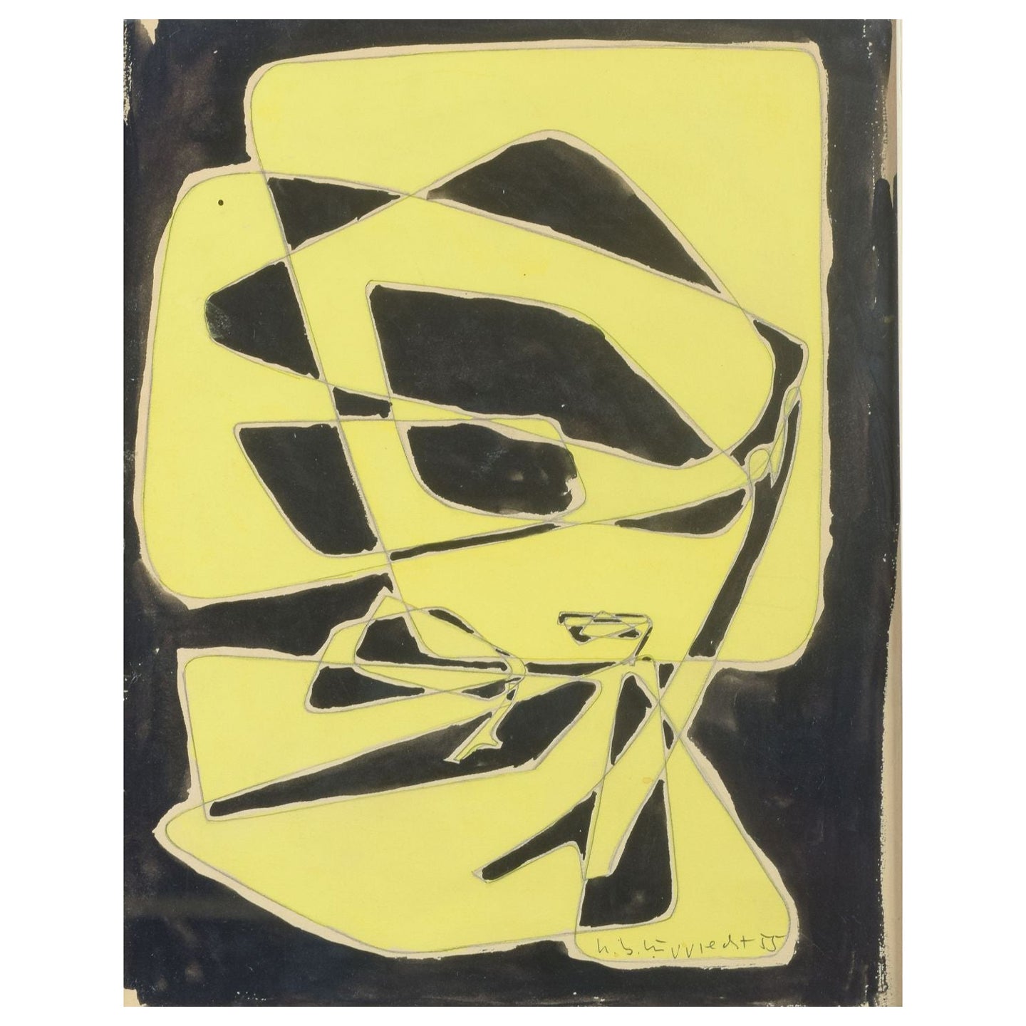 Unknown artist. Mixed media on paper. Abstract composition. 1955