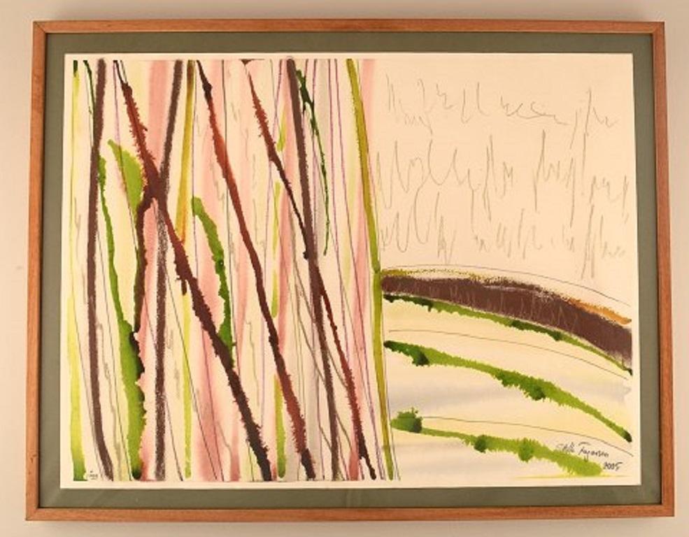 Unknown artist. Mixed-media on paper. Dated 2005.
The paper measures: 60 x 46 cm.
The frame measures: 1.8 cm.
In excellent condition.
Signed and dated.