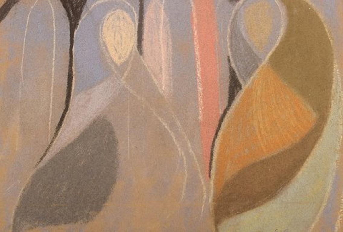 Unknown Artist, Oil Crayon on Paper, Abstract Composition, Mid-20th Century For Sale 1