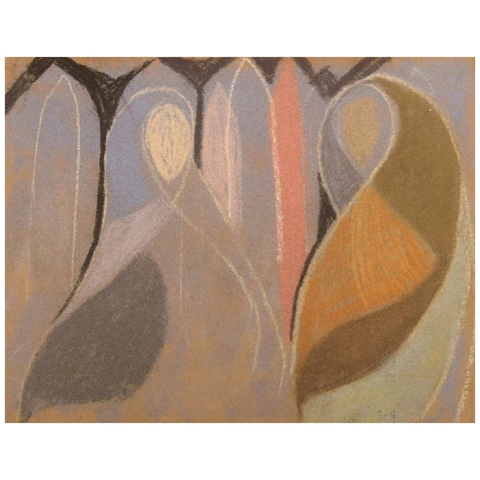Unbekannter Künstler, Ölkreide auf Papier, abstrakte Komposition, Mitte des 20. Jahrhunderts