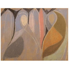 Unknown Artist, Oil Crayon on Paper, Abstract Composition, Mid-20th Century