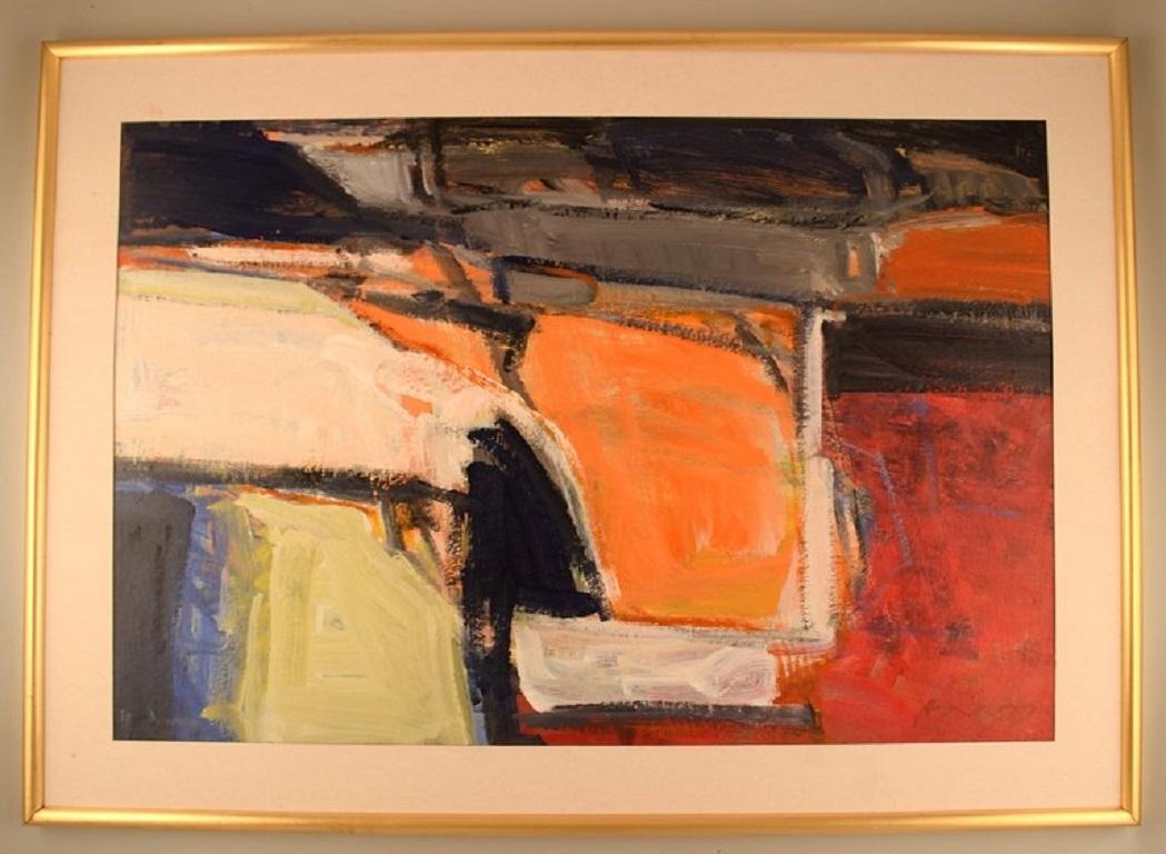 Unknown artist. Oil on board. Abstract composition. 
Dated 1999.
Visible dimensions: 89 x 59 cm.
Total dimensions: 102 x 72 cm.
The frame measures: 2 cm.
In excellent condition.
Signed and dated.