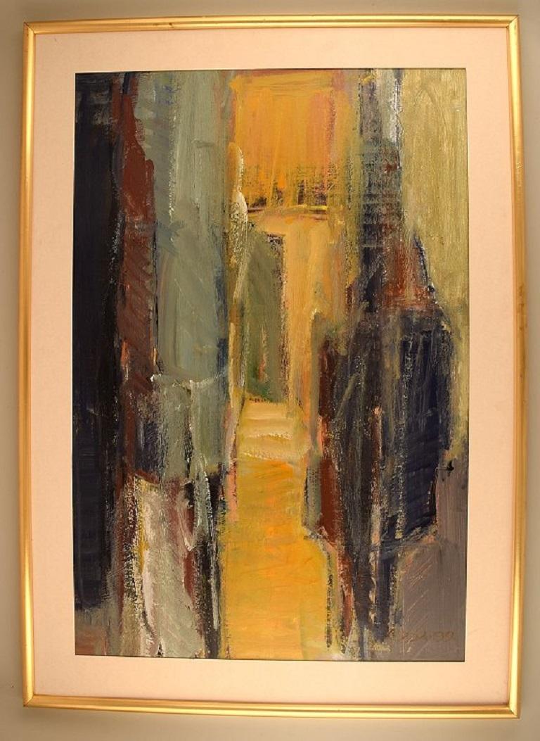 Unknown artist. Oil on board. Abstract composition. 
Dated 1999.
Visible dimensions: 89 x 59 cm.
Total dimensions: 102 x 72 cm.
The frame measures: 2 cm.
In excellent condition.
Signed and dated.