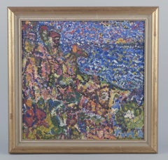 Unknown artist. Oil on board. Pointillistic landscape. Coloristic palette.