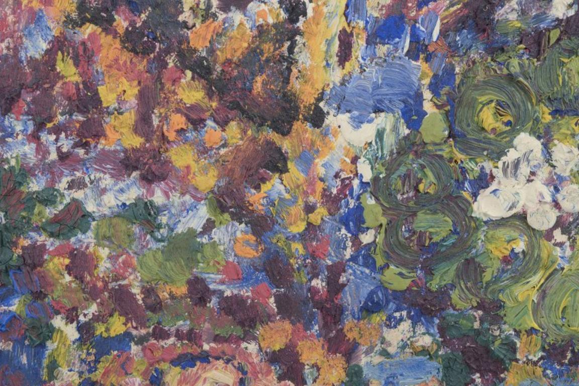 Unbekannter Künstler. Öl auf Karton. Pointillistische Landschaft. Koloristische Palette. (Mitte des 20. Jahrhunderts) im Angebot