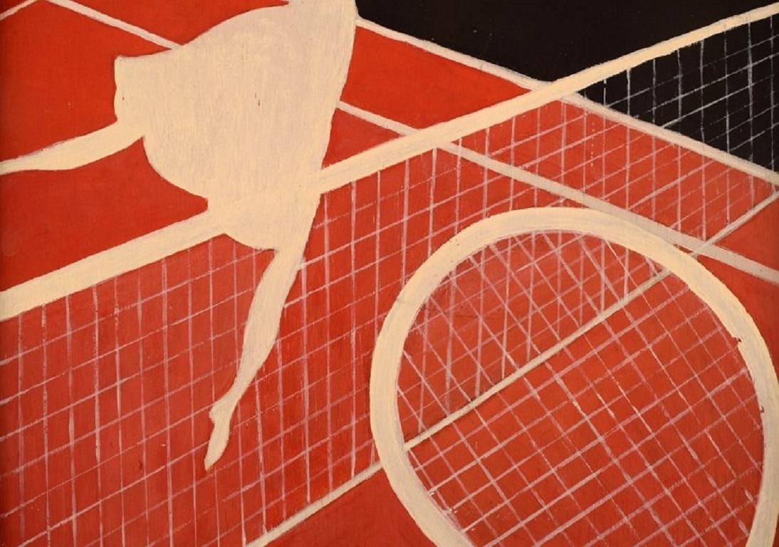 Other Unknown Artist, Oil on Board, Woman Playing Tennis, Mid 20th Century