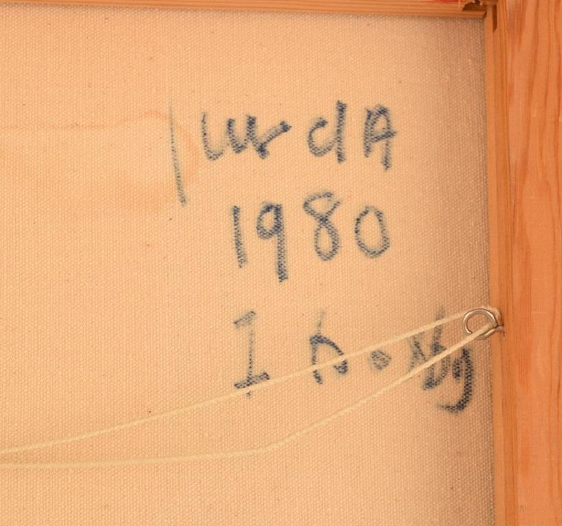 Tela Artista sconosciuto, Olio su tela, Composizione astratta, datato 1980 in vendita
