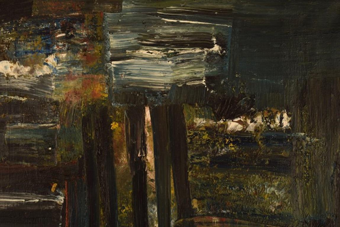 Moderne Artiste inconnu, huile sur toile, composition abstraite, milieu du 20e siècle en vente