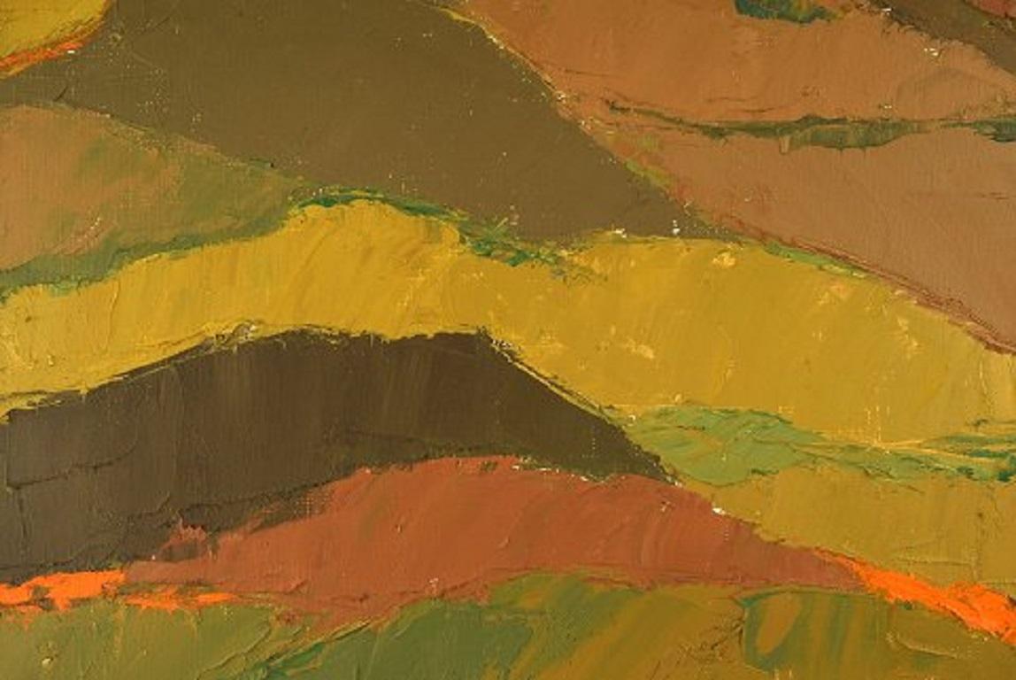 Scandinavian Modern Unknown Artist, Oil on Canvas, Modernist Landscape, 1960s