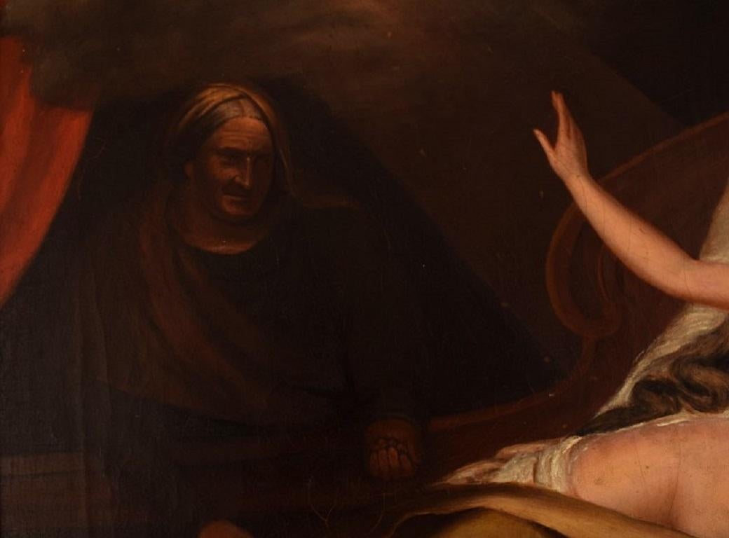 Toile Artiste inconnu, huile sur toile, femme nue au lit, Danaé mythologique, 19ème C. en vente