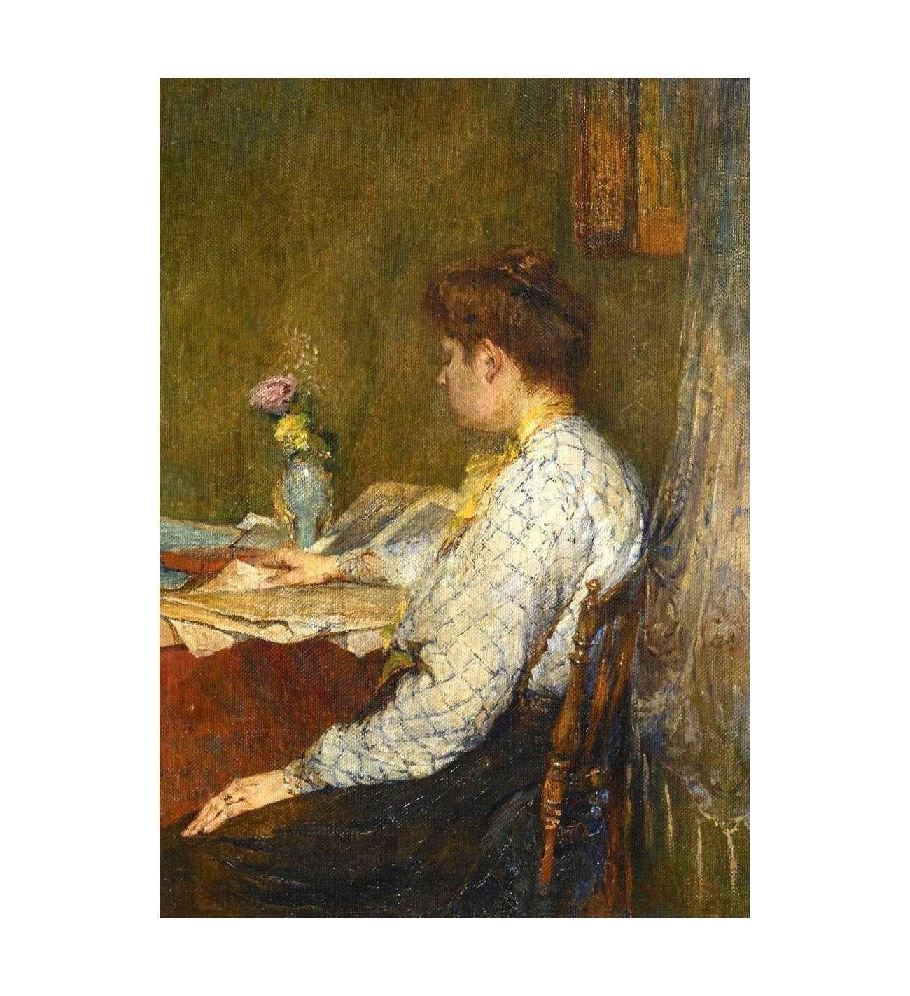 Femme lisant, huile sur toile, vers 1896 - Painting de Unknown Artist