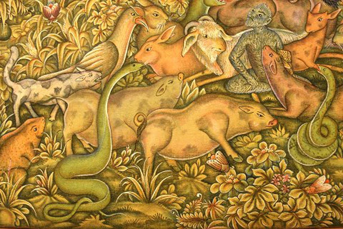 Unknown Balinese Artist, Oil on Canvas, Naivist Jungle Scenery, 1980s 2