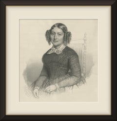 Unknown Biedermeier Lady, Original Antique Lithographic Portrait, 1849