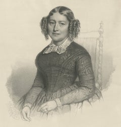 Unknown Biedermeier Lady, Original Antique Lithographic Portrait, 1849