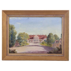 Unknown British painter. Oil on panel. Landscape with a manor house