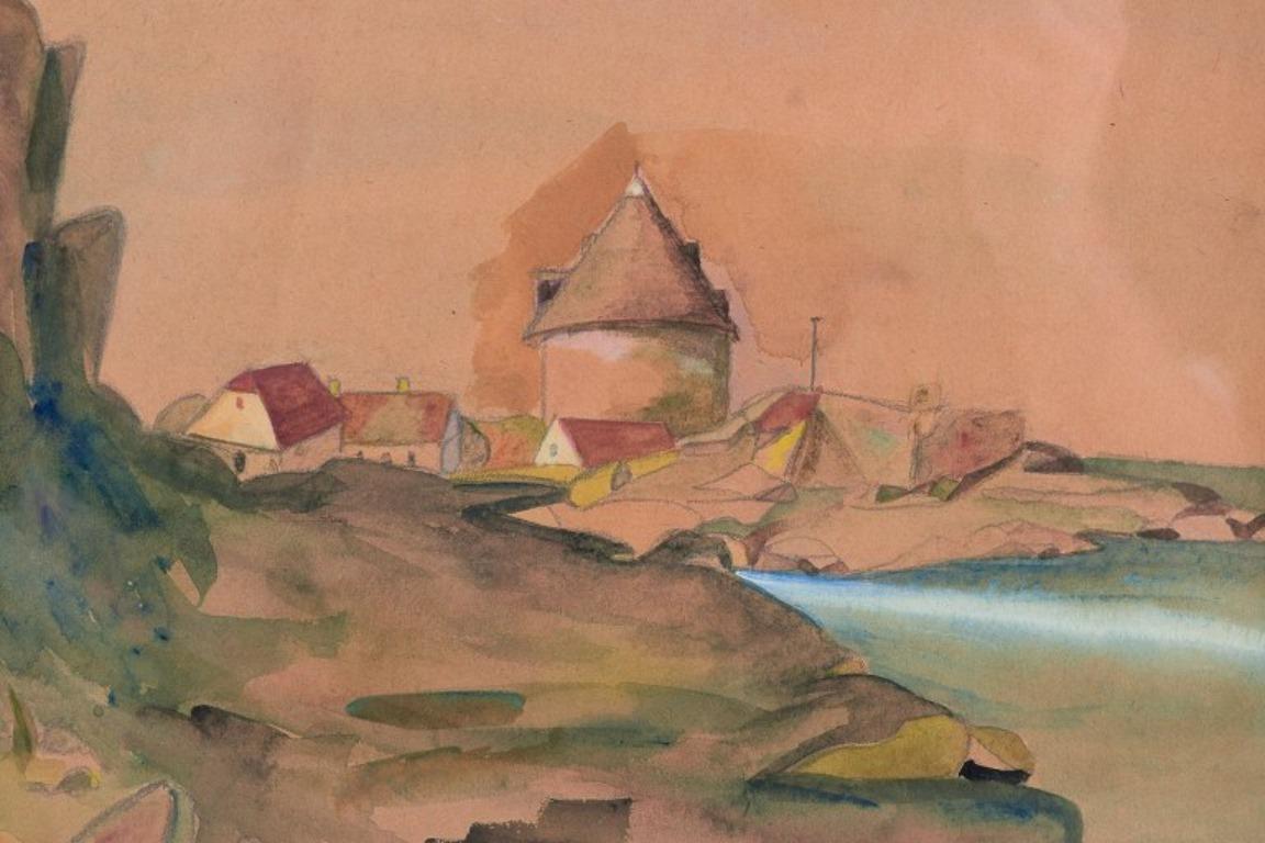 Unbekannter dänischer Künstler. Aquarell auf Papier. Meeresansicht von Bornholm (Dänisch)