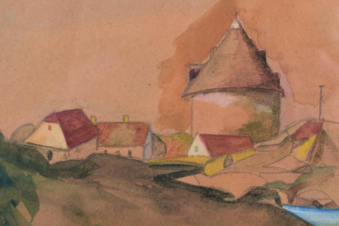 Unbekannter dänischer Künstler. Aquarell auf Papier. Meeresansicht von Bornholm (Mitte des 20. Jahrhunderts)