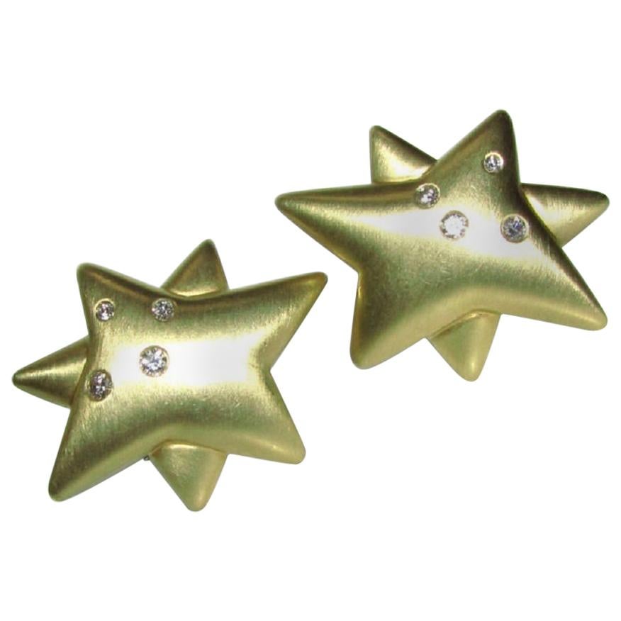 Unknown Designer 18 Karat .50 Carat Diamonds Star Clip Earrings Heavy For Sale