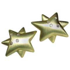 Unknown Designer 18 Karat .50 Carat Diamonds Star Clip Earrings Heavy*