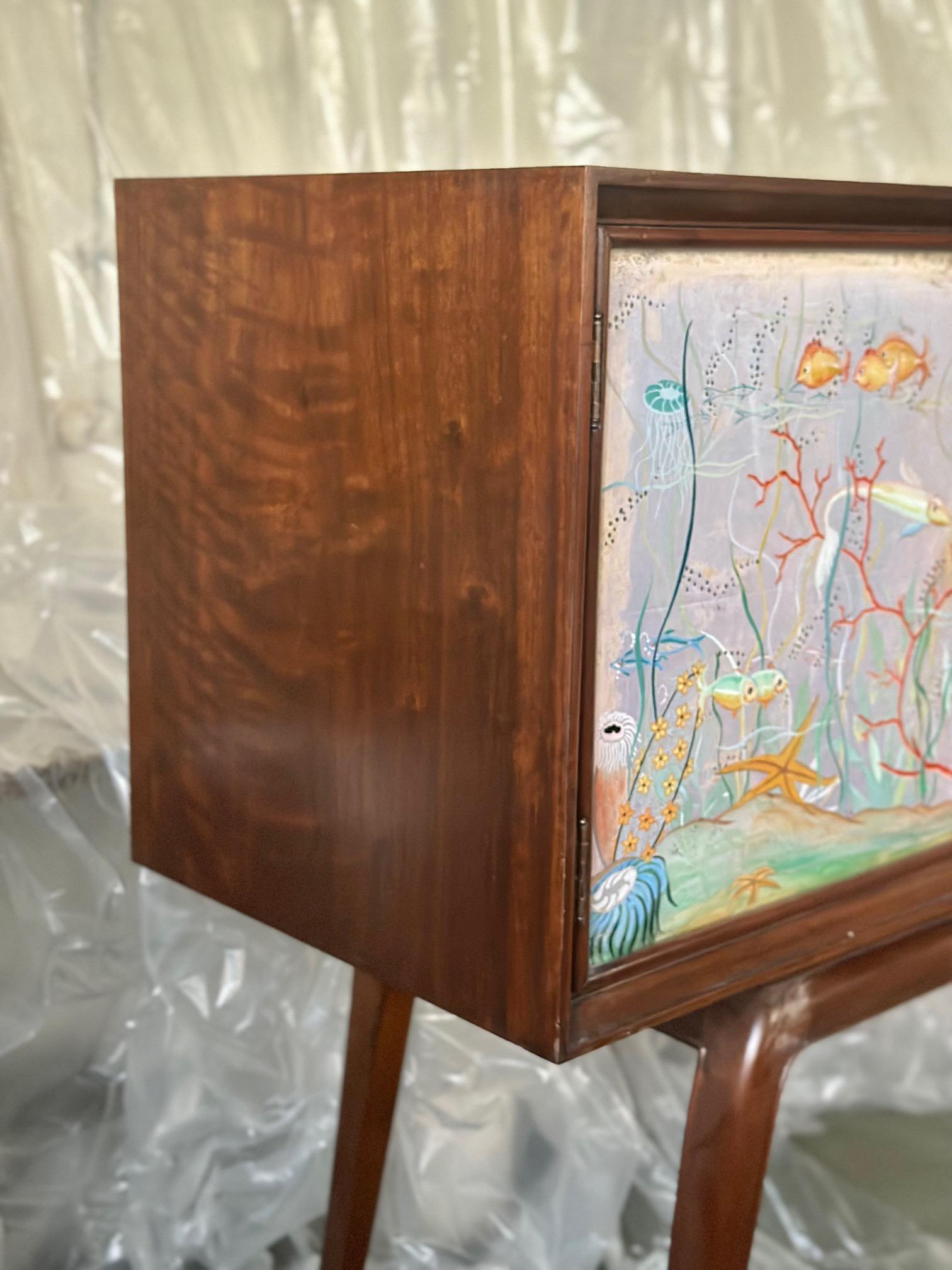 Unknown Designer. Mid-Century Modern Sideboard in Wood with Underwater Motif For Sale 8
