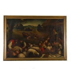 Antique Bucolic Scene School of Bassano Oil on Canvas 16th Century