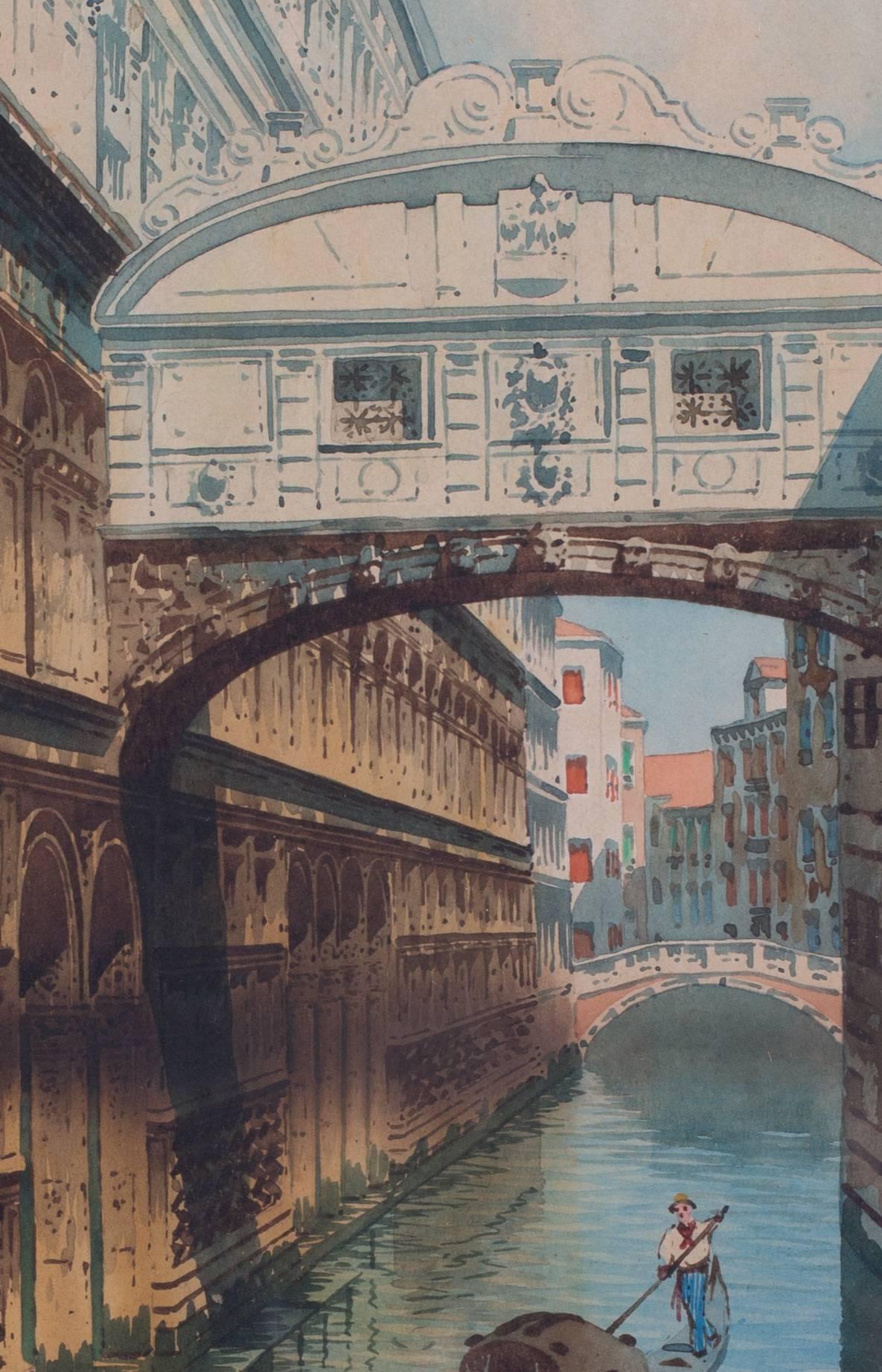 St. Mark’s Square, Venice and The Bridge of Sighs (2) - Gray Figurative Art by Unknown