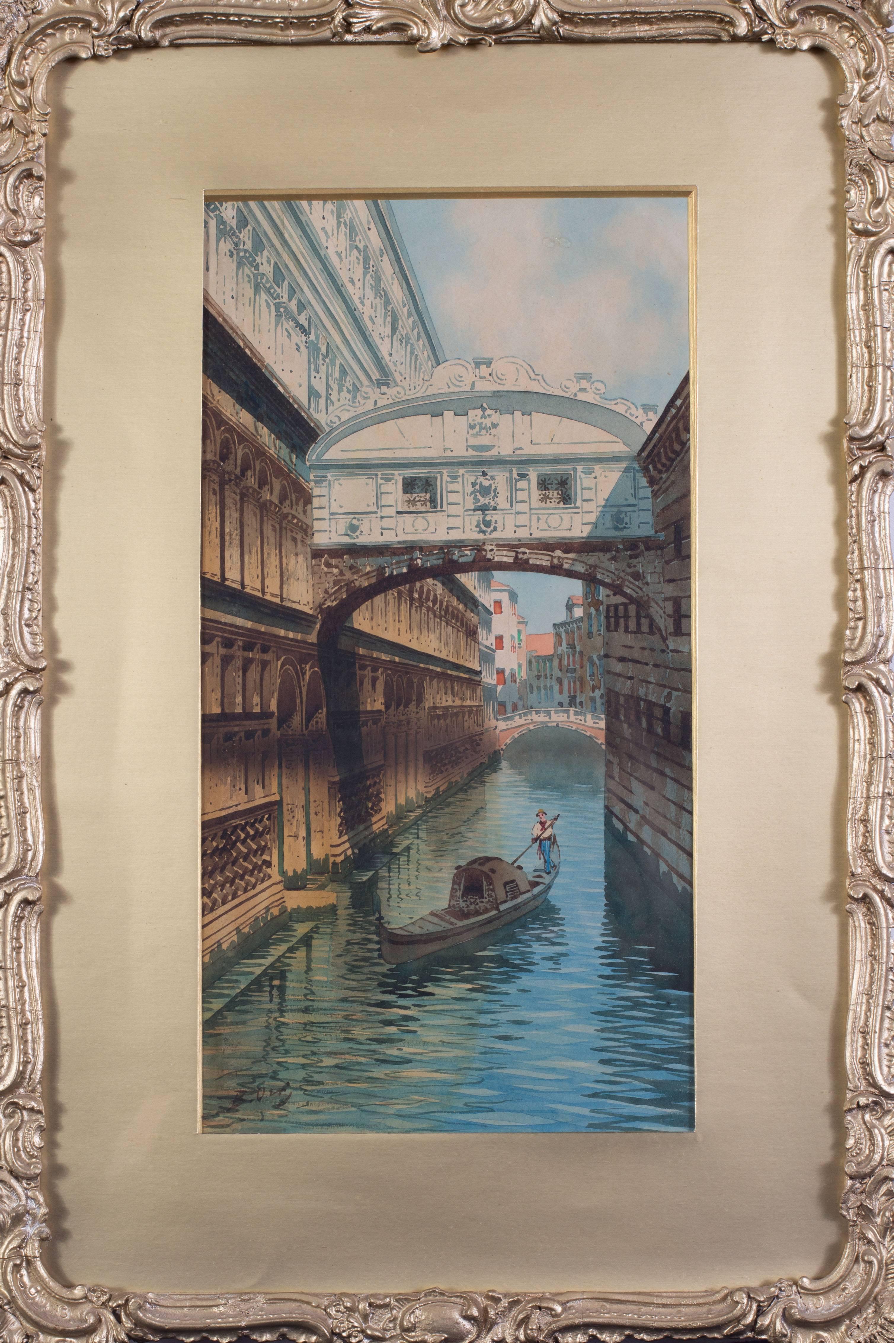 Circle of Alberto Prosdocimi (1852-1955)
St. Mark’s Square, Venice and The Bridge of Sighs (2)
Watercolour on paper
14.1/4 x 7.3/4in. (36.3 x 19.3cm.) (for both)
Both indistinctly signed by different artist’s
