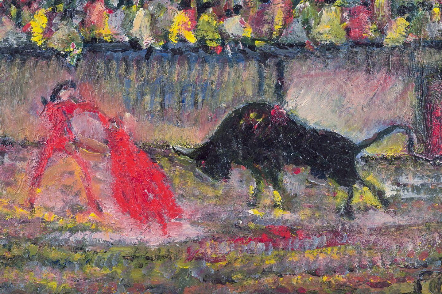 Inconnu Artistics européens inconnus. Huile sur toile. Motif de matador dans une arène de corrida. en vente