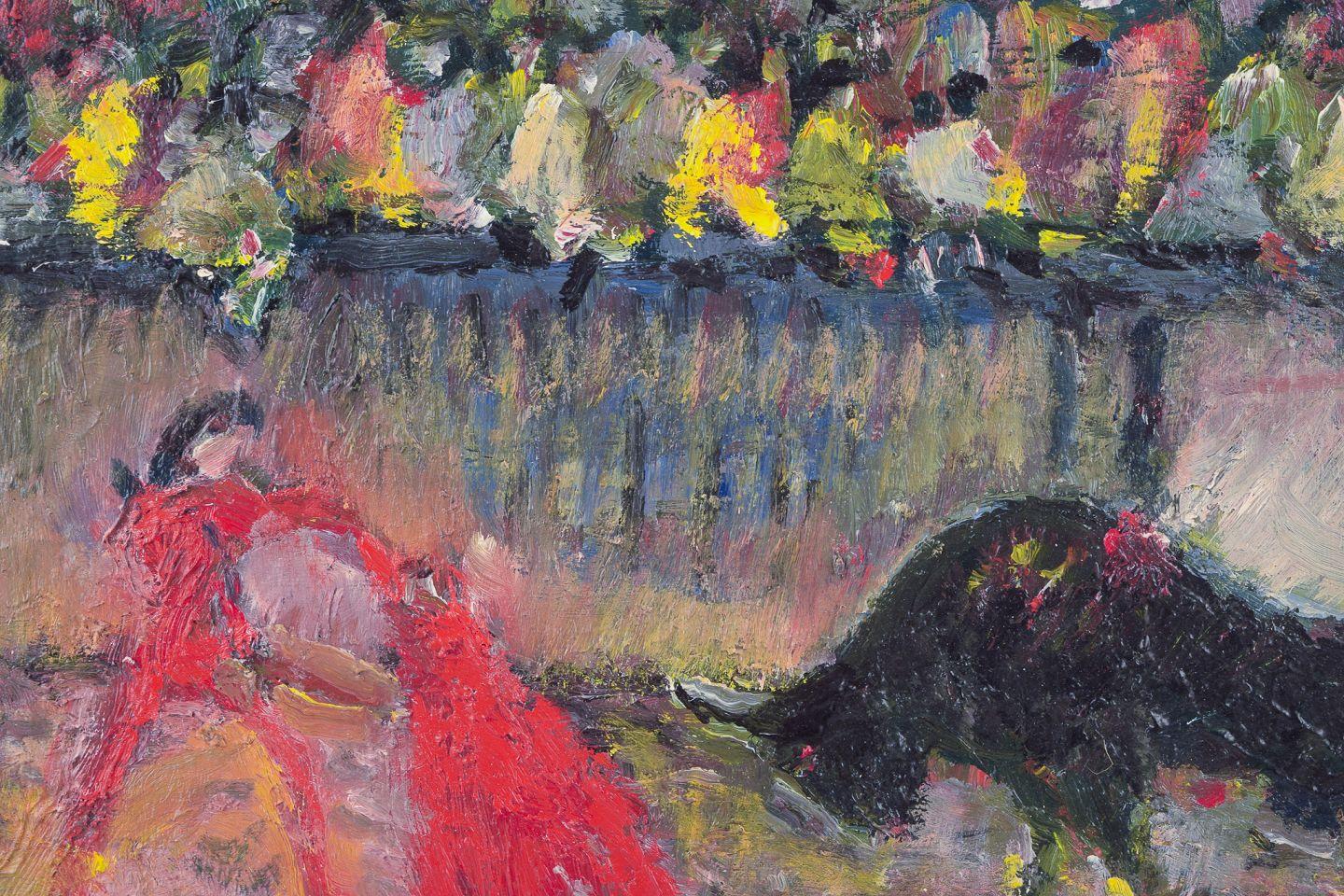 Artistics européens inconnus. Huile sur toile. Motif de matador dans une arène de corrida. Excellent état - En vente à København, Copenhagen