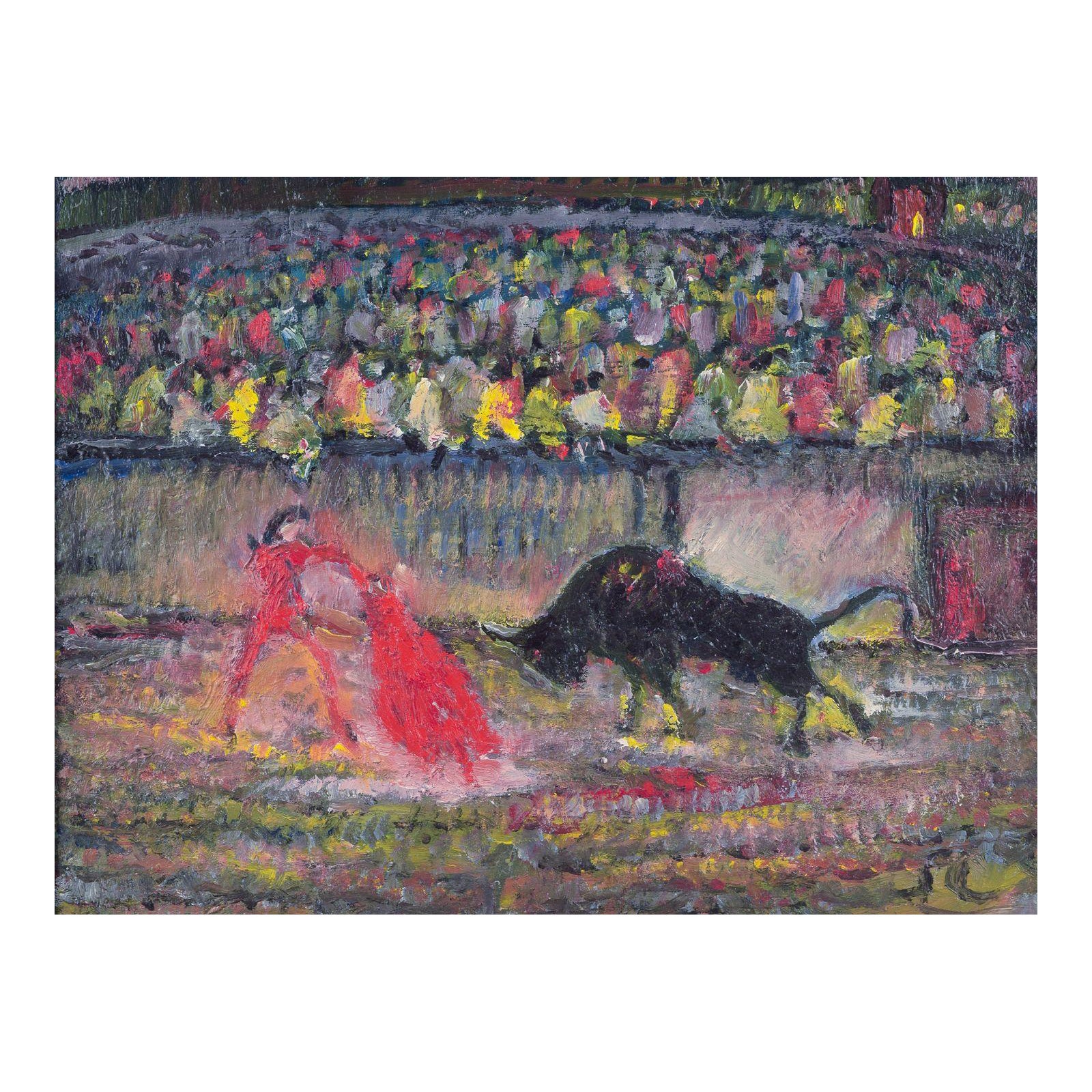 Artistics européens inconnus. Huile sur toile. Motif de matador dans une arène de corrida.
