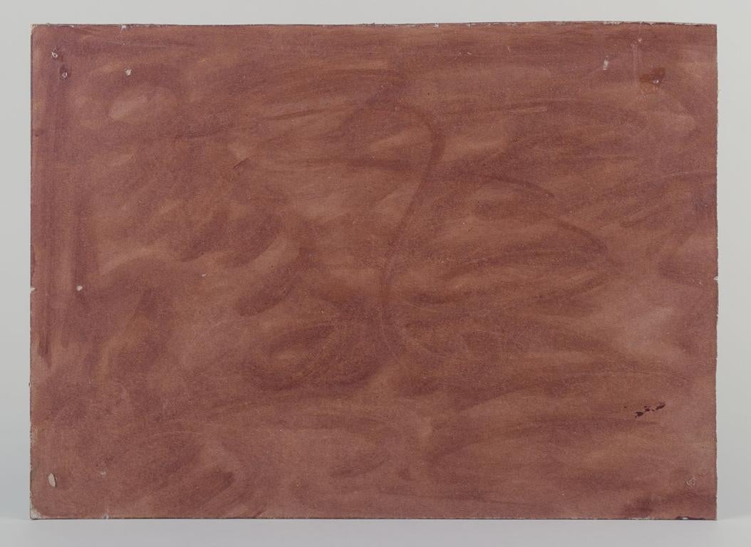 Unknown European artist. Oil on cardboard. Snow-covered cityscape with people. For Sale 3