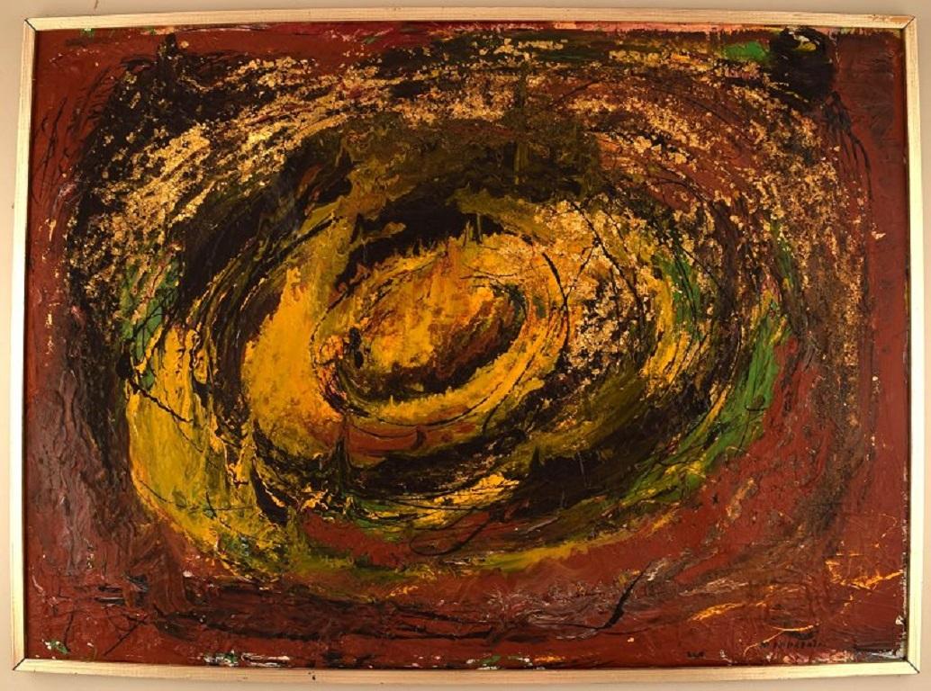 Unknown French artist. Oil on canvas. Abstract composition. 
Mid-20th century.
The canvas measures: 90 x 65 cm.
The frame measures: 2 cm.
Signed.
In excellent condition.
