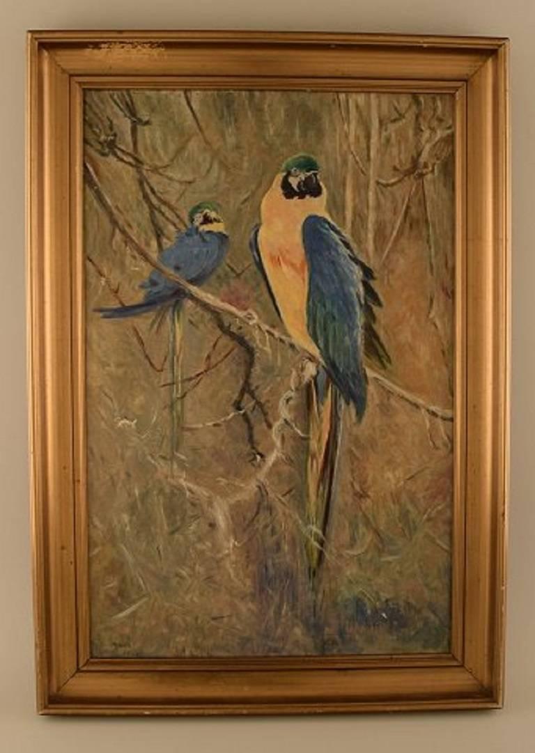 Unknown French artist, parrots, 1929.
Oil on canvas.
In very good condition.
Signed illegible. Paniez ? 29
Measures: (ex. the frame) 44 x 29 cm. The frame measures 4 cm.