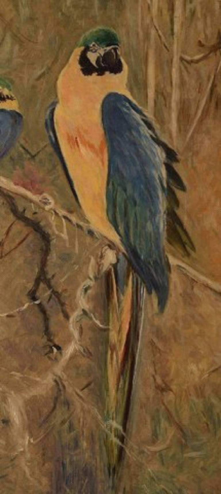 Unknown French Artist, Parrots, 1929, Oil on Canvas In Good Condition In Copenhagen, DK