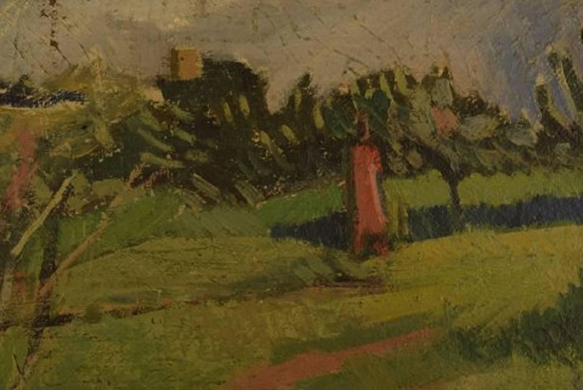 Unknown French Artist, Modernist Landscape, 1944, Oil on Canvas In Good Condition In Copenhagen, DK