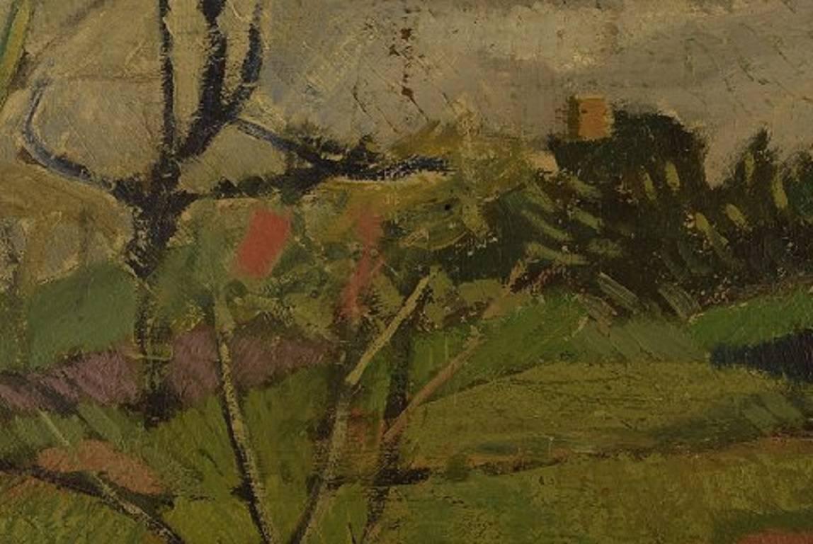 Mid-20th Century Unknown French Artist, Modernist Landscape, 1944, Oil on Canvas