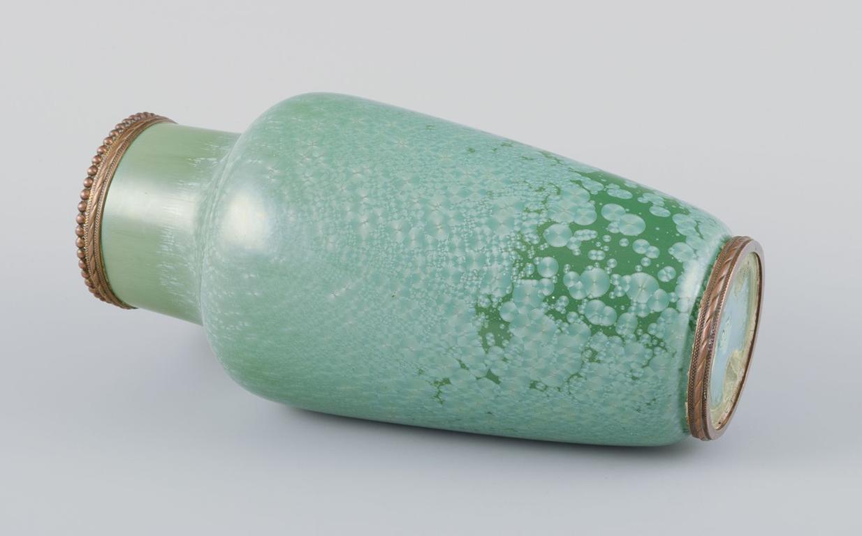Metà XX secolo Unknown French ceramicist. Vase of stoneware. Crystal glaze in green tones. in vendita