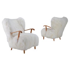 Sillones de piel de oveja tibetana de pelo largo , Suecia, años 40