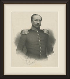 Unknown Military Officer in Uniform, Original Antique Lithograph, 1870
