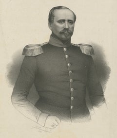 Unknown Military Officer in Uniform, Original Antique Lithograph, 1870
