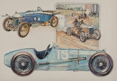 1925 Delage Vintage Car - Antique Automotive Stamp Series Illustration