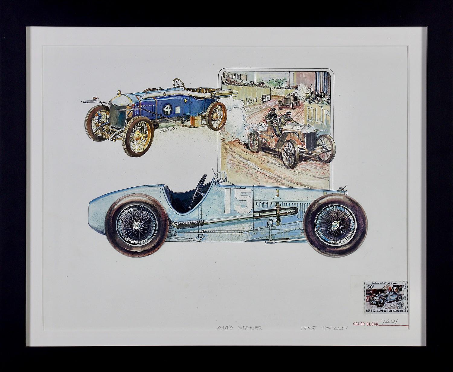 Auto d'epoca Delage del 1925 - Illustrazione della serie di francobolli automobilistici antichi