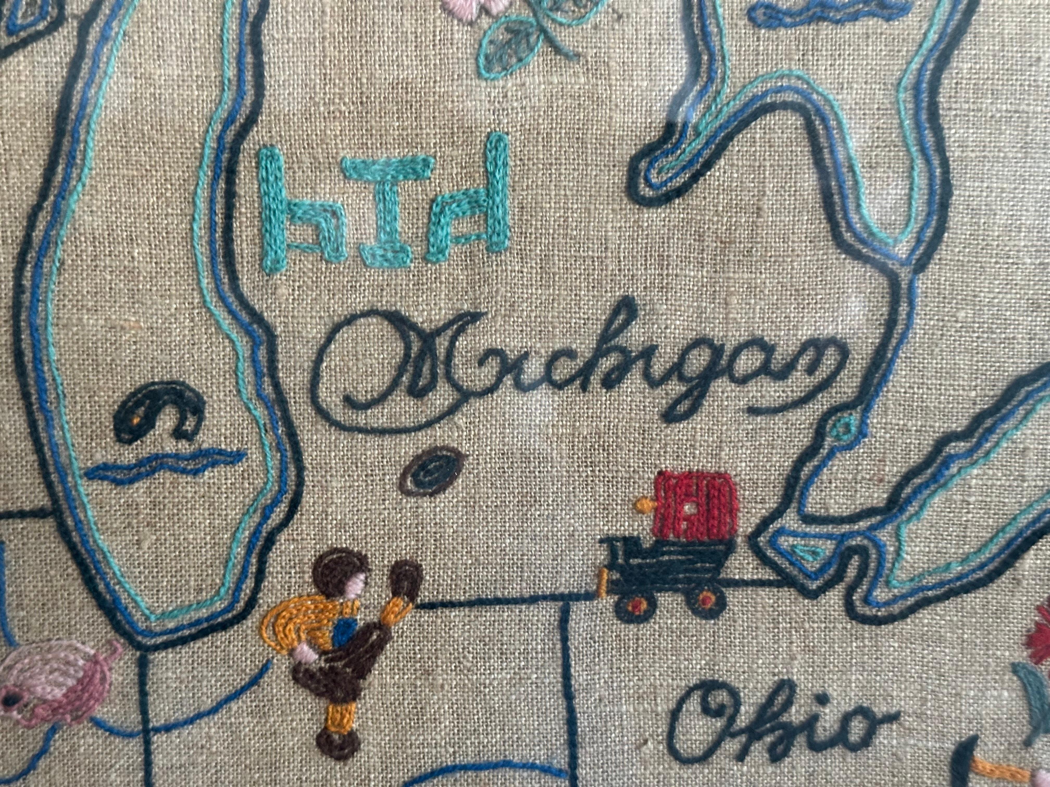 1932 Folk Art Needlepoint Map Midwest Midwestern states For Sale 4