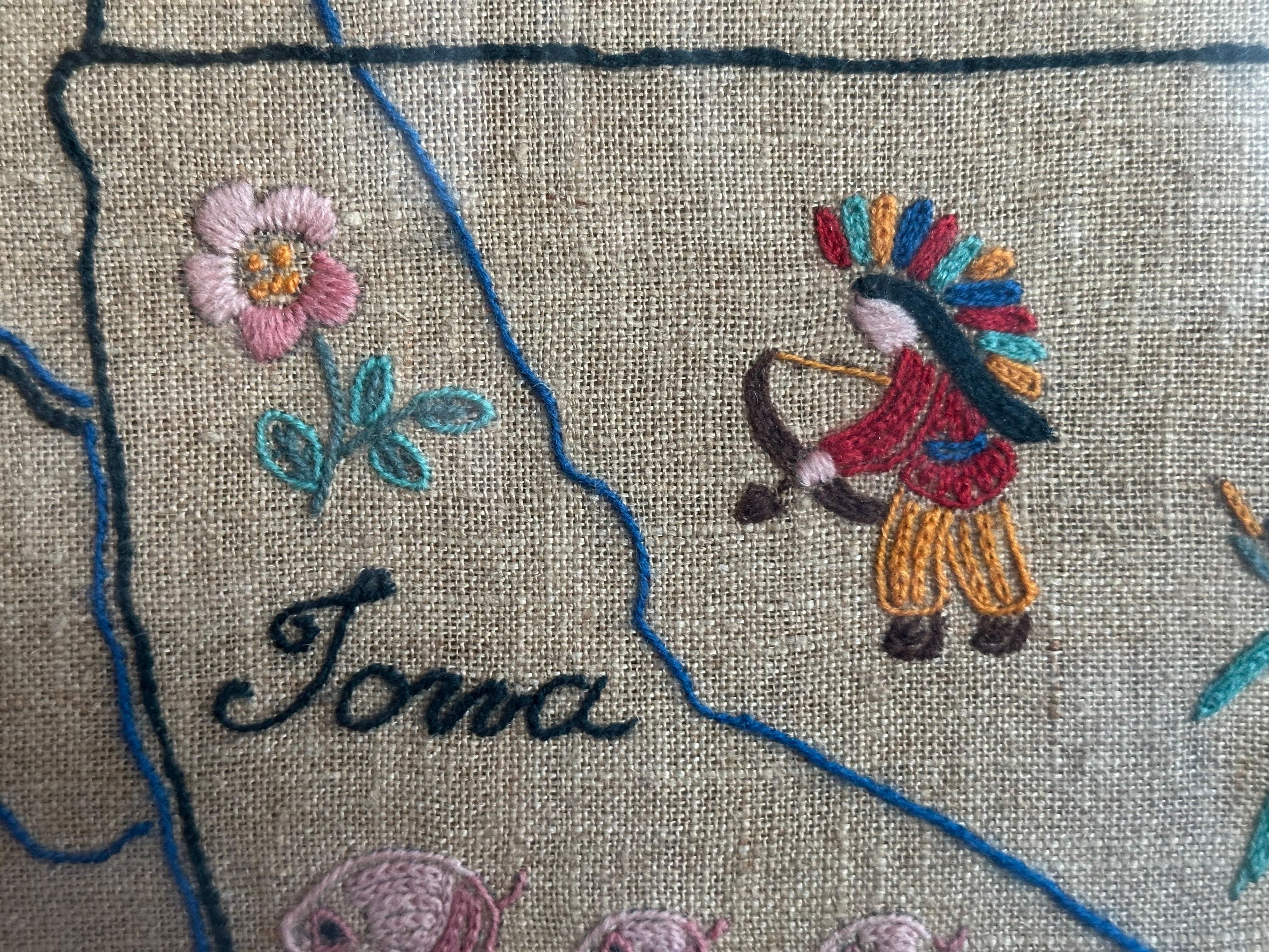 1932 Folk Art Needlepoint Map Midwest Midwestern states For Sale 7